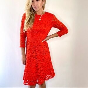 Shoshanna Red Lace 3/4 Sleeve Dress